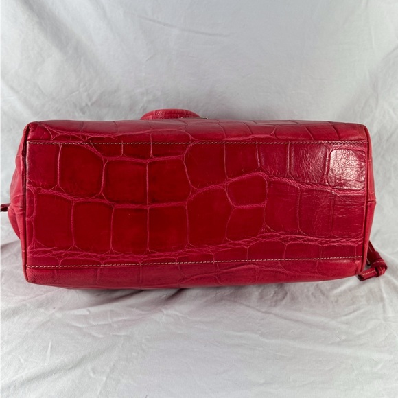 DOONEY AND BOURKE Red Leather Croc Embossed Drawstring Tote Satchel Shoulder Bag - Picture 6 of 15